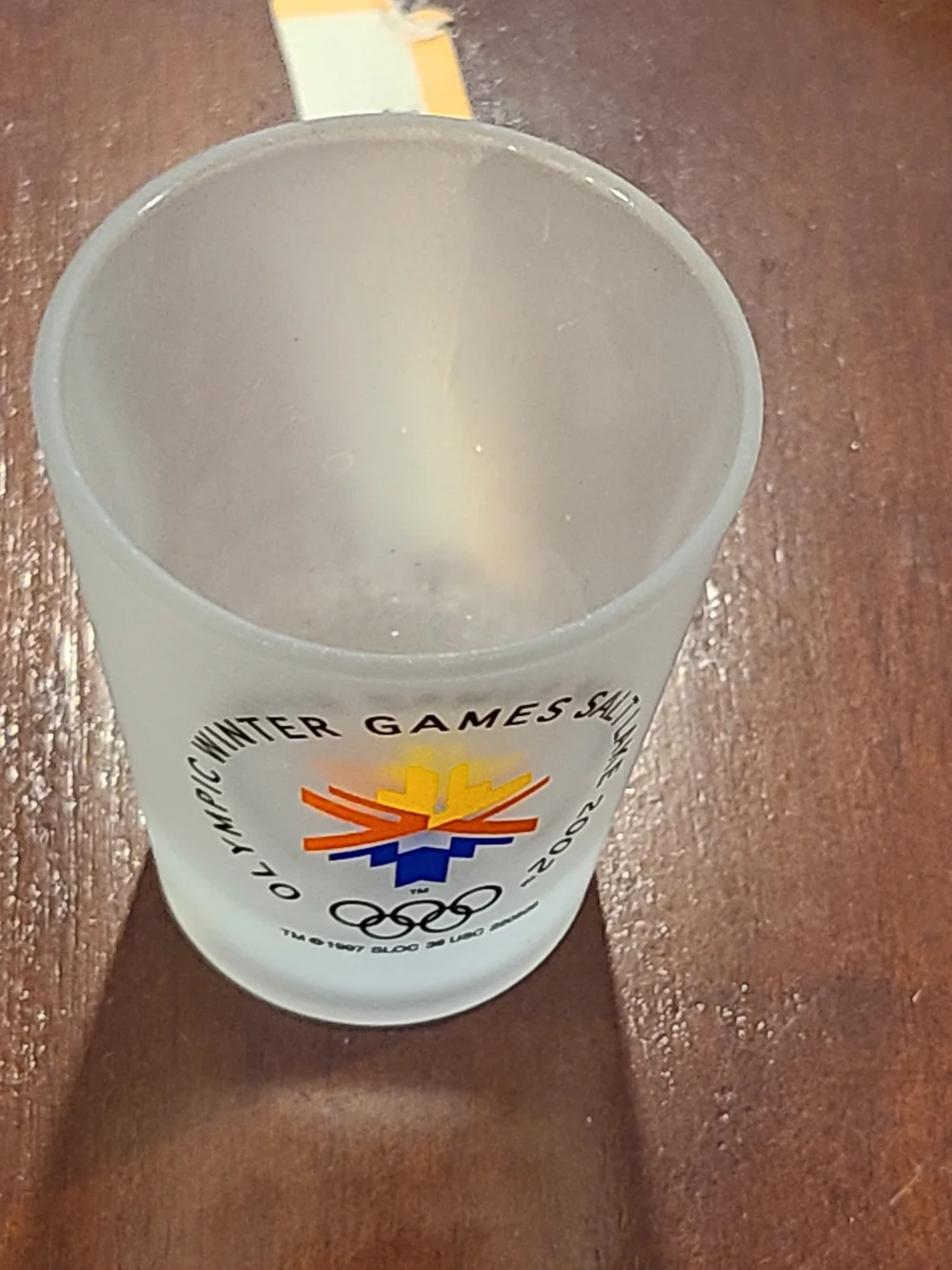 Vintage Frosted Shot Glass with Multi-Color Olympic Logo